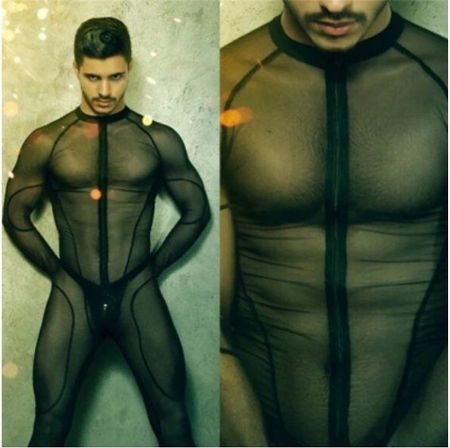 NEUER Herren Erotik Bodystocking Mesh schwarz Gr. M - 222216