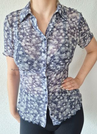 BLUSE TUNIKA SHIRT S 36 STERNE STARS BLAU GRAU TOP zu JEANS