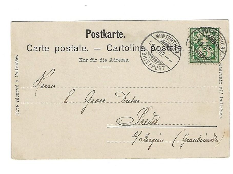 Cartoline postali: CH, 2 Ansichtskarten von Winterthur 1902 und 1903 – Usato da Hinteregg venduto da McCharly01 2