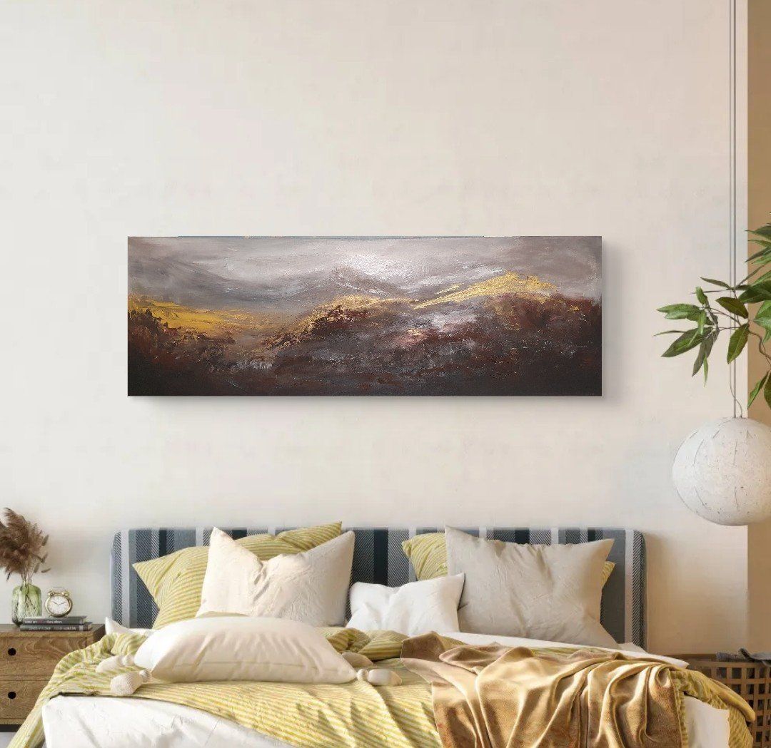 Dipinti: ACRYLBILD 150x50, Bergen, Landschaft mit Gold in Acryl – Nuovo e nell'imballaggio originale da Beinwil am See venduto da Superchance