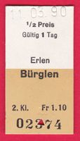 KARTON BILLETT, ERLEN - BÜRGLEN, 2.KLASSE, HALBTAX