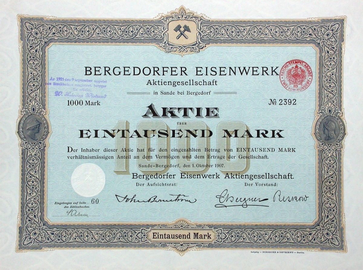Documenti: Bergedorfer Eisenwerk AG, Sande - 1907 – Usato da Solothurn venduto da Sgasche