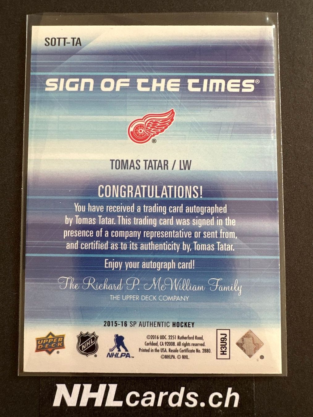NHL Sammelbilder & Trading cards: Tomas Tatar NHL SP Authentic Auto Card – Gebraucht aus Belp von nhlcards.ch 1