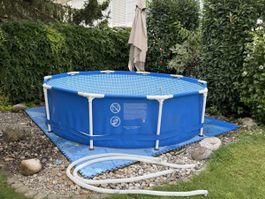 Unter Pool blau 3.05m mit weissen Rohren gebraucht