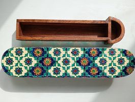 Vintage Räucherbox Indien Holz & Emaille 28 cm Handarbeit