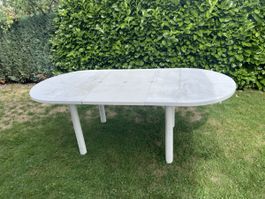 Gartentisch oval weiss erweiterbar guter Zustand