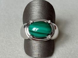 Ring Malachit, Brillanten, Silber 925, Gr. 60