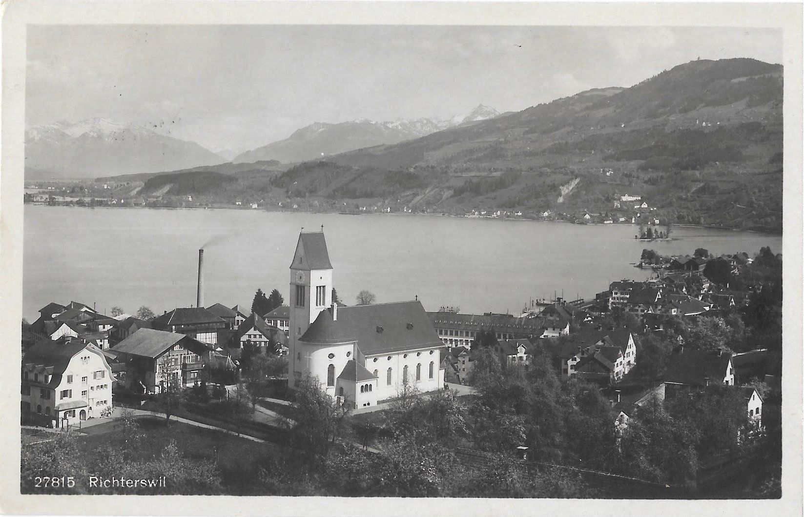 Cartoline postali: Richterswil Teilansicht mit Kirche – Usato da Olten venduto da clotaldi