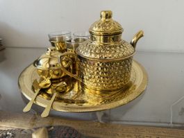 Service à thé oriental complet en cuivre doré, rare!