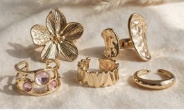 Set 5 anelli color oro vari motivi nuovi regolabili