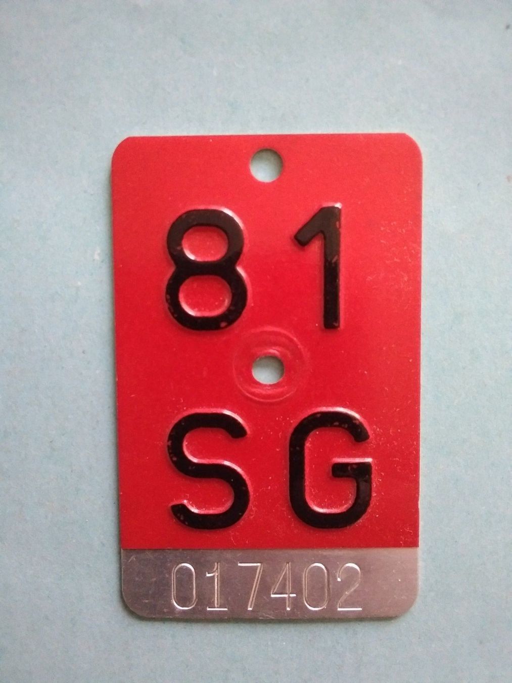 Insegne: Velonummern Fahrradnummer SG 8 017402 – Usato da Appenzell venduto da lama19