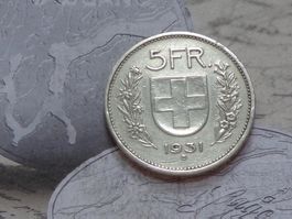 5 Fr. 1931 B - Variante 70° décalée / Verdrehte 70 ° (RARE)