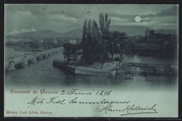 Mondschein-AK Genève, Panorama, 1898