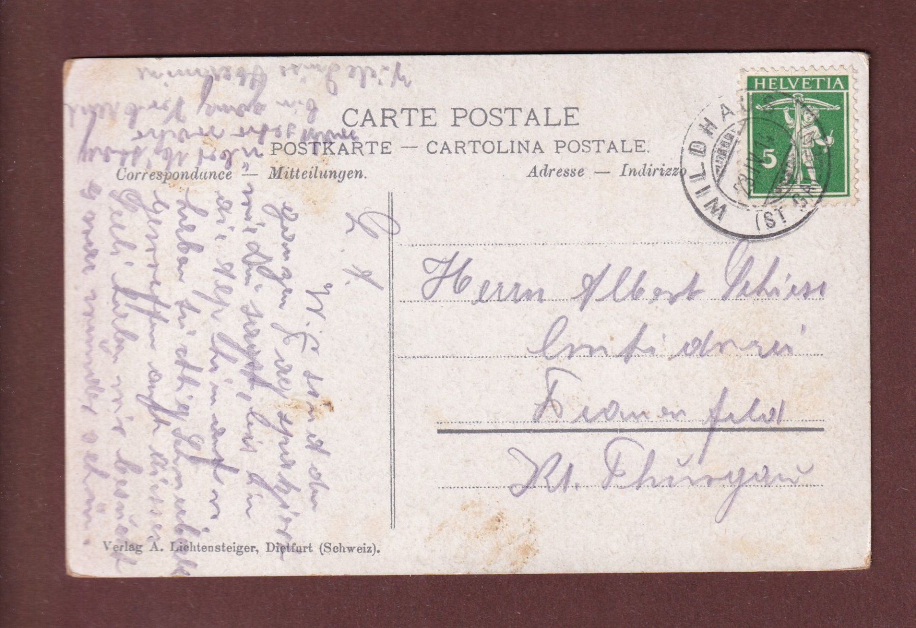 Cartoline postali: SCHWENDI-SEE - 1914 – Usato da Pully venduto da nicecards-shop 1
