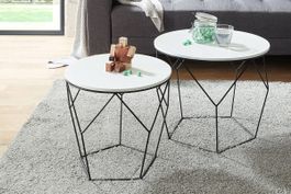 Beistelltisch 2-Satz Haiti, rund, MDF weiss/Metall schwarz