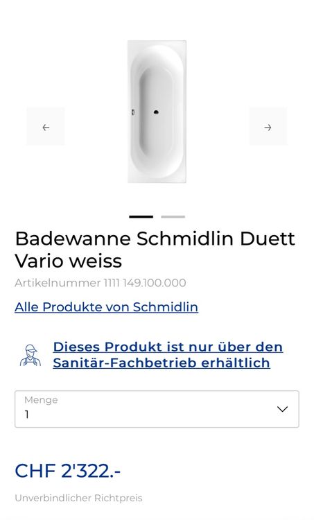 Schmidlin Badewanne mit Zarge 185 x 90 cm 2