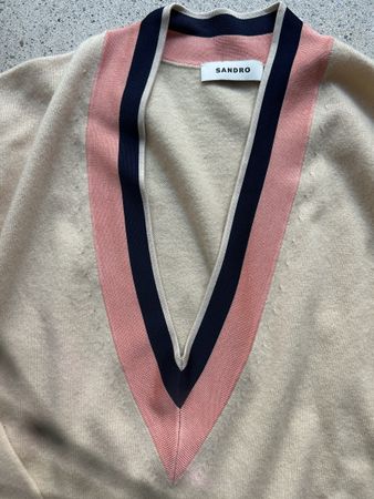 Sandro Strickpullover, V-Ausschnitt, Beige/Rosa, Gr. S
