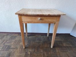 Alter Tisch Beistelltisch Natur Massiv Holz mit Schublade