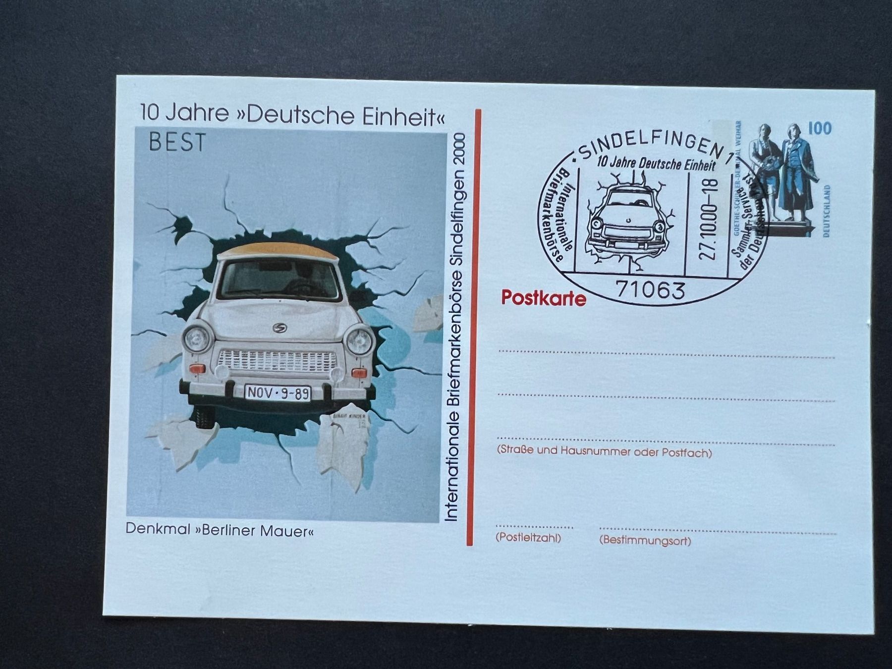 Tutti i francobolli: Trabi Berliner Mauer Postkarte 2000  (E354) – Usato da Hinwil venduto da Sidi4
