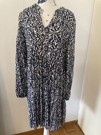 C&A Blusenkleid, Gr. 40, Dunkelblau/Weiss, Herbstlook!