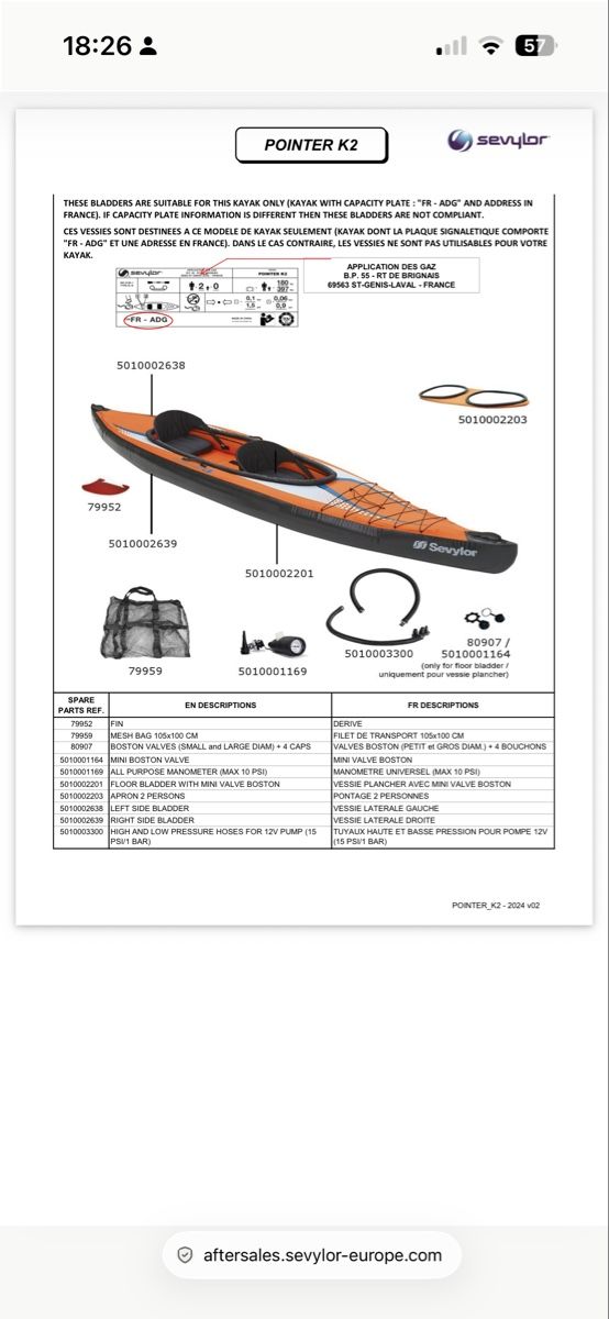 Sevylor Barche: Sevylor Pointer K2 Kajak Set mit Loch in einer Innenkammer – Difettoso da Neftenbach venduto da sunny0504 1