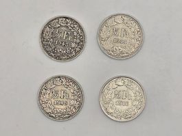 Seltene 1/2 Fr. Münzen 1943-1946, 4 Stk. Sammlerstueck (50)