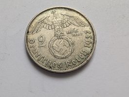 🇩🇪 Third Reich: 2 Reichsmark 1937 A Hindenburg. Silver