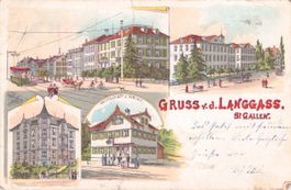 St. Gallen SG // 1898 Litho Langgass Tram Gasthaus Weier