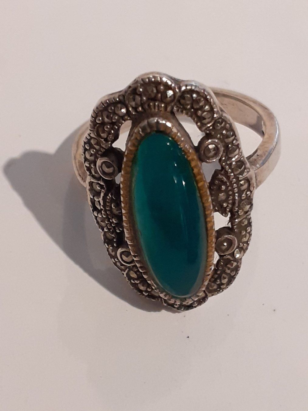 Anelli: Ring mit grünem Stein und Markasiten – Usato da Bischofszell venduto da Joachim-115 1