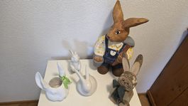 Osterhasen Dekoration Set 5 teilig Keramik und Holz 