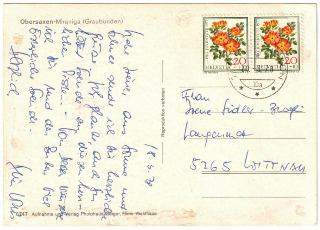 Cartoline postali: Obersaxen - Sessellift Kartitscha--Stein – Usato da Binningen venduto da Mountainrider 1