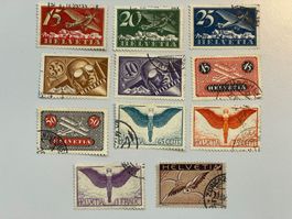1923-1940 Flugpostmarken F3 - F13, gestempelt