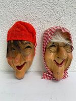 Vintage Schweizer Holzmasken Paar von Josef Kiener Kriens