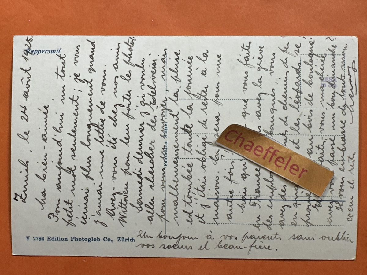 Cartes postales: 1925 Rapperswil – D'occasion à Zürich par Chaeffeler 1