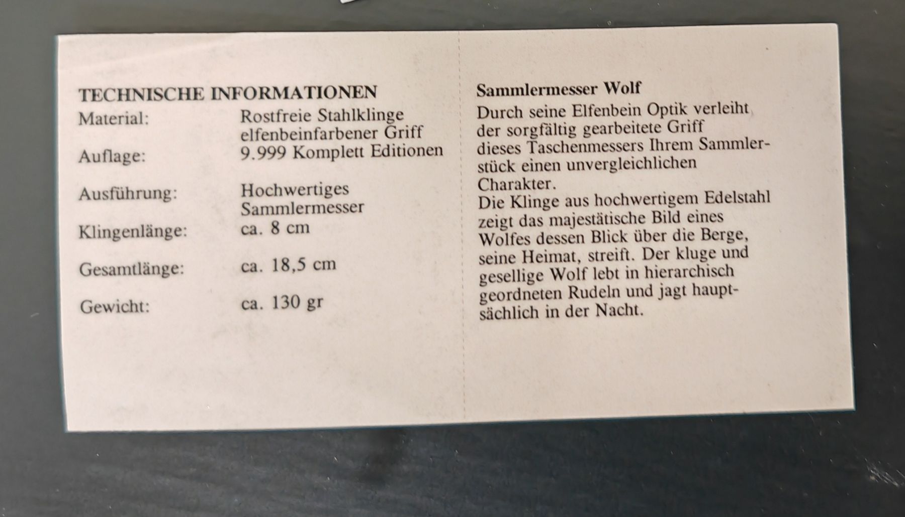 Accessori: Falkner Sammlermesser Wolf Edition mit Holzetui  – Usato da Rheinsulz venduto da Dred 3