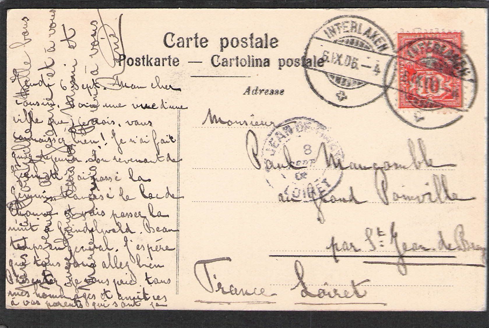Cartoline postali: AK Interlaken ,Die Jungfrau , 1906 – Usato da Reichenburg venduto da ibiza18 1