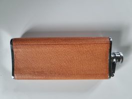 Flasque vintage acier inox, cuir marron, belle qualité. 1985