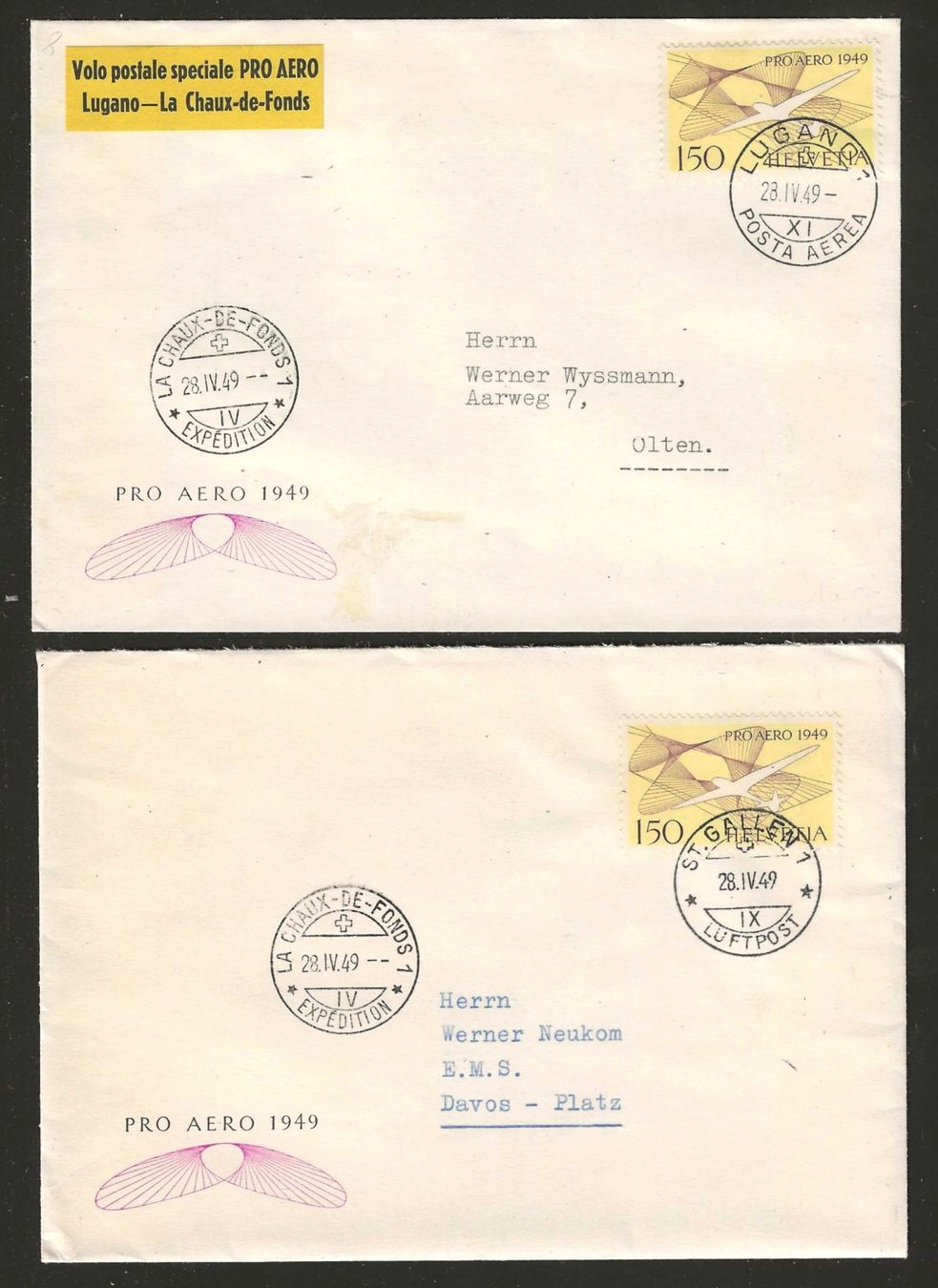 Tutti i francobolli: 2x Sonderflug Pro Aero 1949 : KP 140.-- – Usato da Gümligen venduto da Geniusbuy