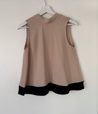 ZARA BASIC Bluse Gr. S - Top ärmellos - Beige / Schwarz 