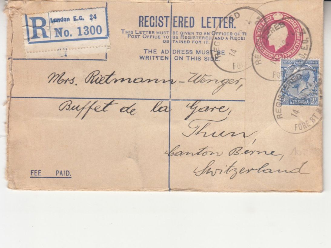 Tutti i francobolli: Registered Letter England - Thun 1924 – Usato da Bürglen TG venduto da StampGraf
