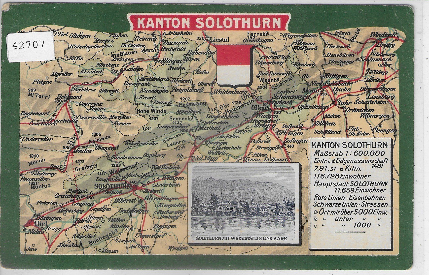 Cartoline postali: Landkarte Kanton Solothurn - Litho – Usato da Ettingen venduto da Kartenplanet
