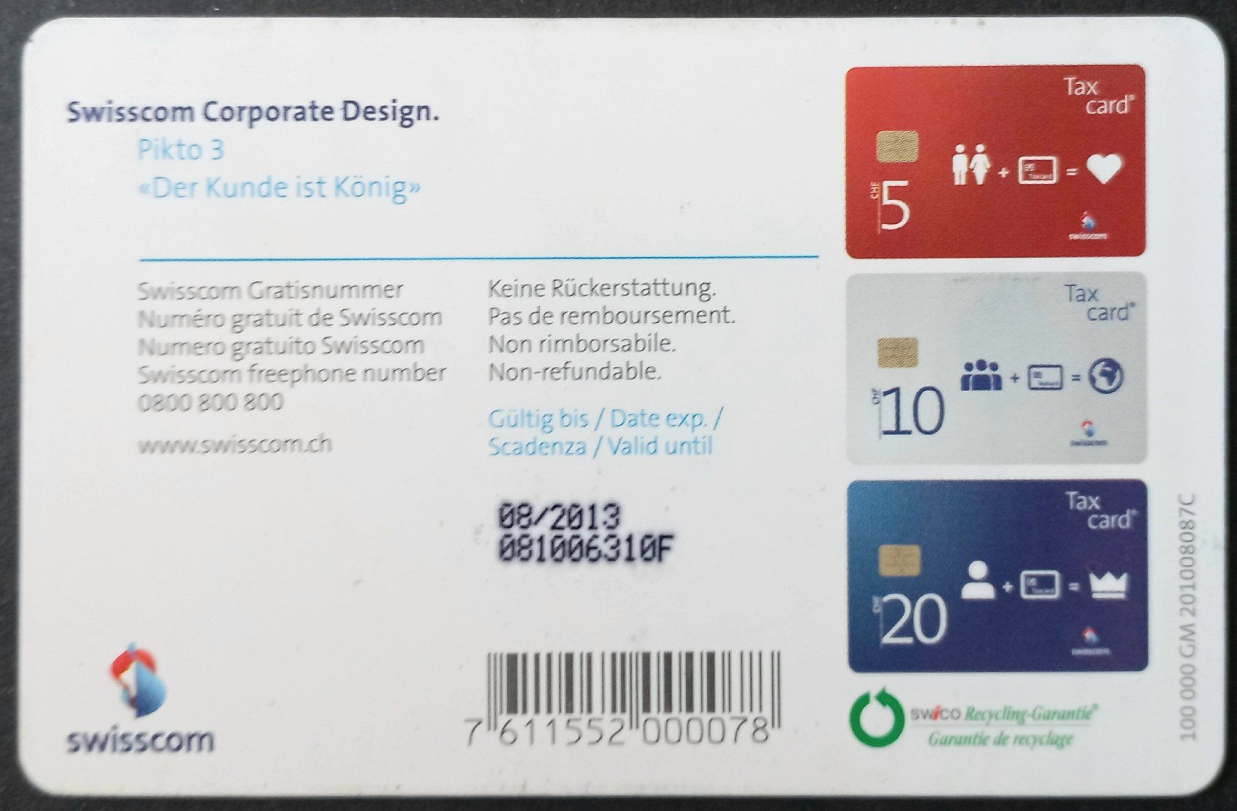 Swisscom Schede telefoniche: Taxcard - Swisscom 20.- - CH – Usato da Niederuzwil venduto da lubimaja 1