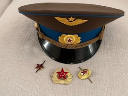 Casquette M69 Officier Aviation URSS, 3 Insignes Soviétiques