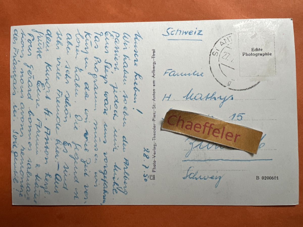 Cartoline postali: 1950 St. Anton am Arlberg – Usato da Zürich venduto da Chaeffeler 1