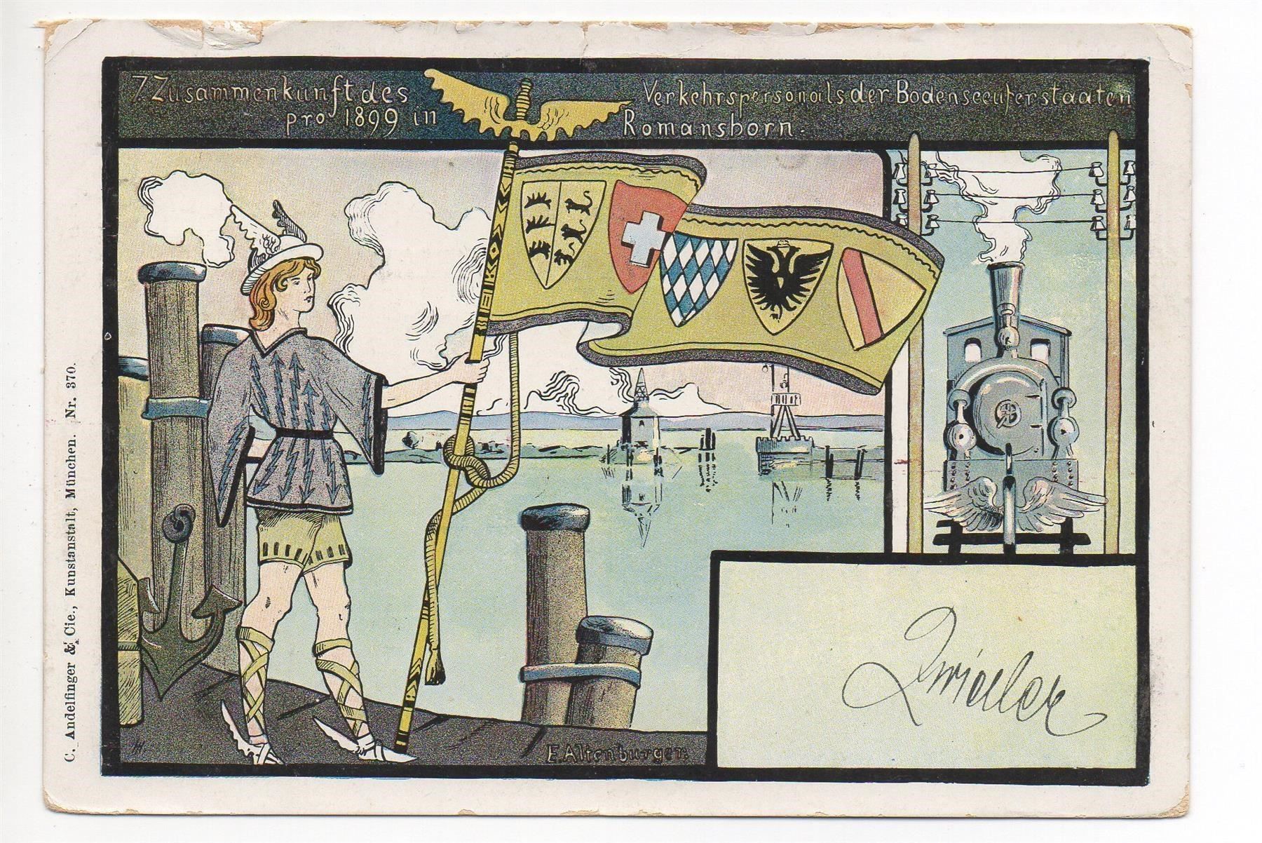 Cartoline postali: LITHO Verkehr ROMANSHORN Bahn Bodensee – Usato da Jona venduto da philajona