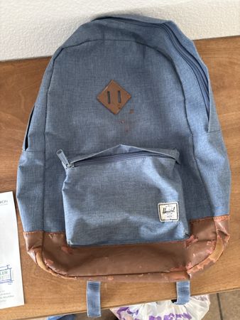 Herschel Rucksack blau braun zum Upcyclen