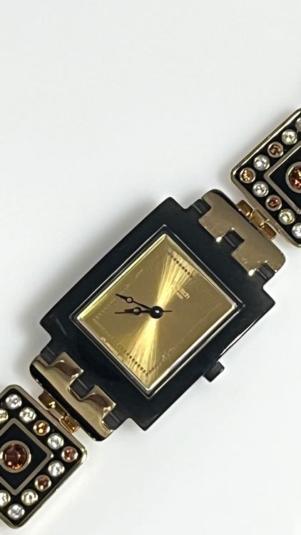 Damen Swatch Uhr, Gold/Schwarz, mit Strass-Steine... 1