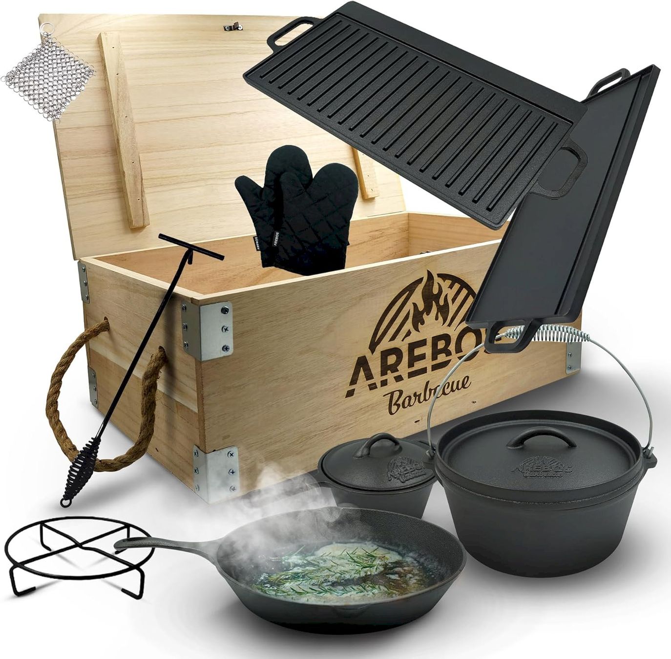 Pentole: AREBOS Dutch Oven BBQ Set 9 tlg – Nuovo e nell'imballaggio originale da Bottighofen venduto da zaap