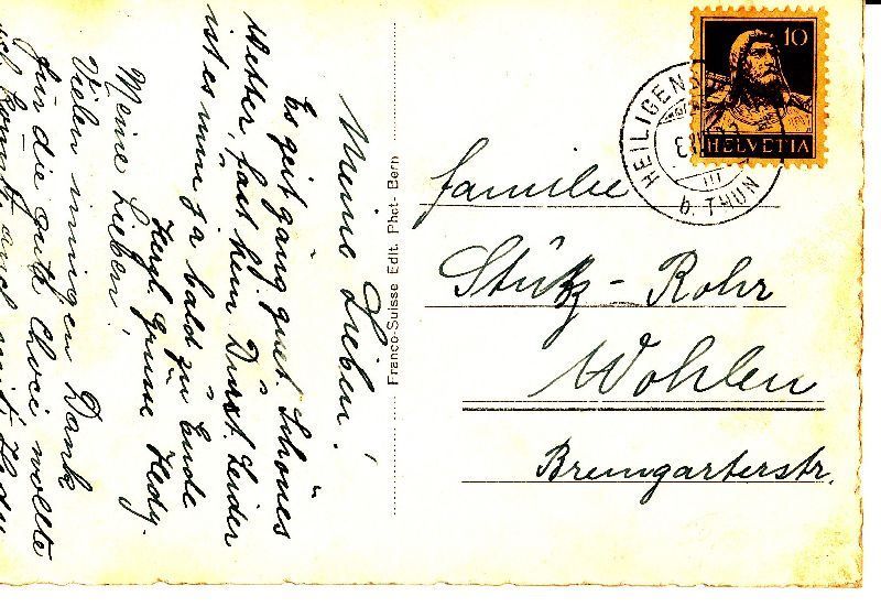 Ansichtskarten: Heiligenschwendi -b.Thun Pension + 1923 – Gebraucht aus Emmenbrücke von teestube 1