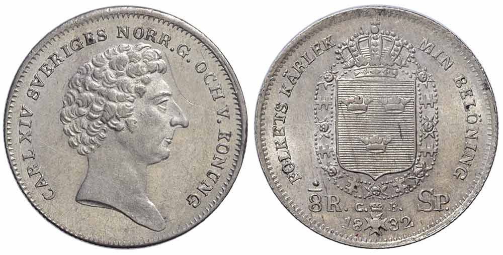 Tutti le monete: Schweden, 1/8 Riksdaler 1832 CB – Usato da Chiasso venduto da Novamarketing